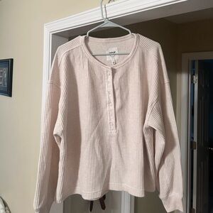 Aerie Cream Ribbed Henley Sweater